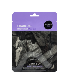 Consly Маска тканевая для лица с древесным углём - daily solution charcoal mask sheet, 25мл