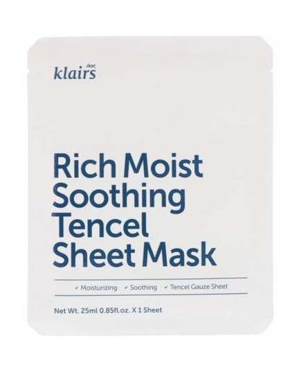 Dear, Klairs Маска для лица тканевая успокаивающая - Rich moist soothing tencel sheet mask, 25мл