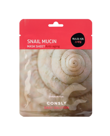Consly Маска тканевая для лица с муцином улитки - daily solution snail mucin mask sheet, 25мл